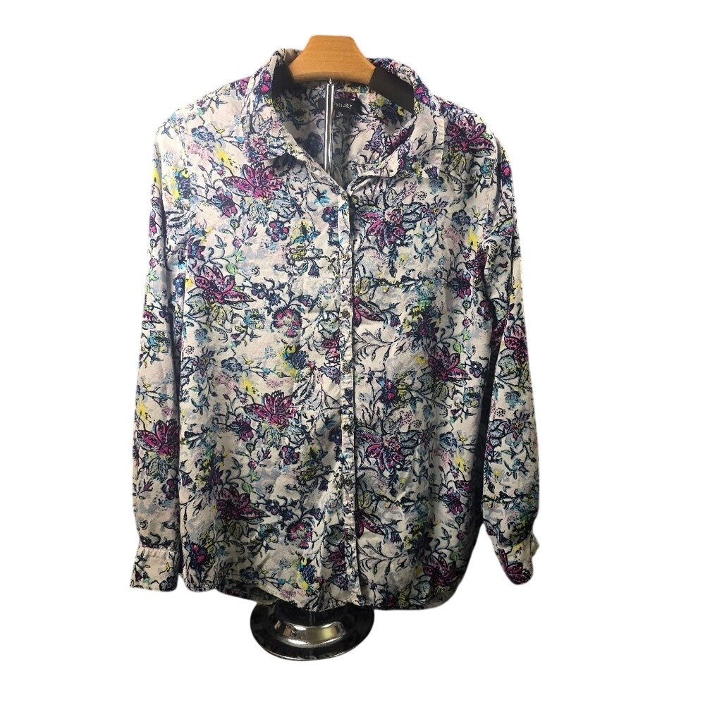 Relativity Womens XL Floral Button‎ Down Shirt Long Sleeve Multi Color Blouse